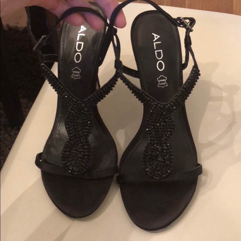 Aldo genuine black leather beady evening sandals